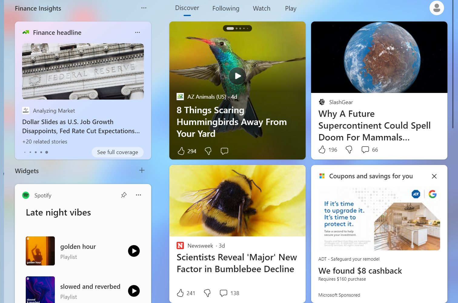The widgets on Windows 11.