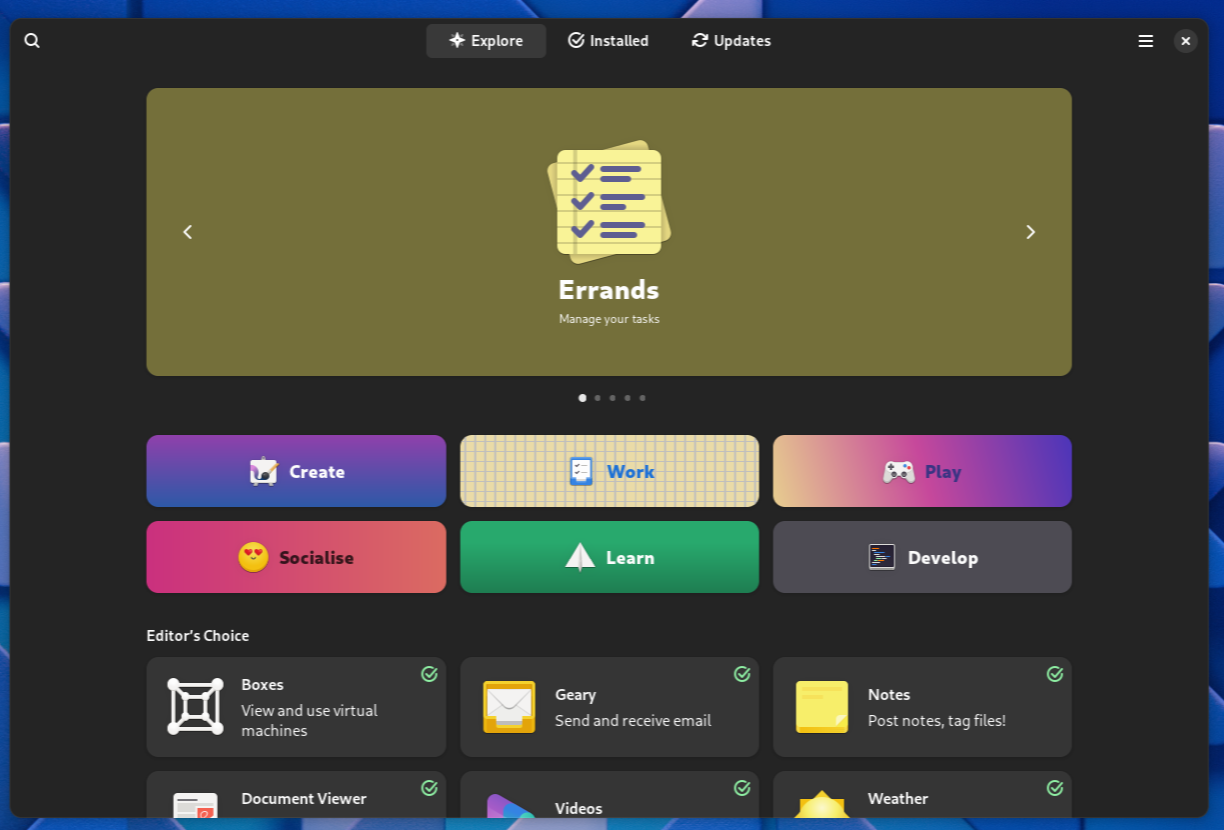 The GNOME 46 Software application home page