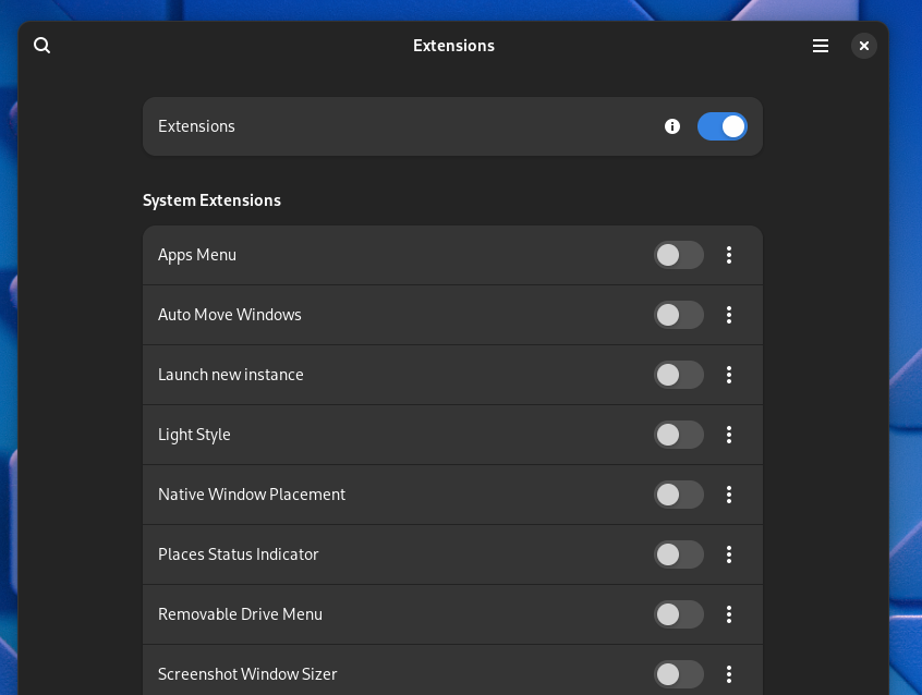 The GNOME Extensions application