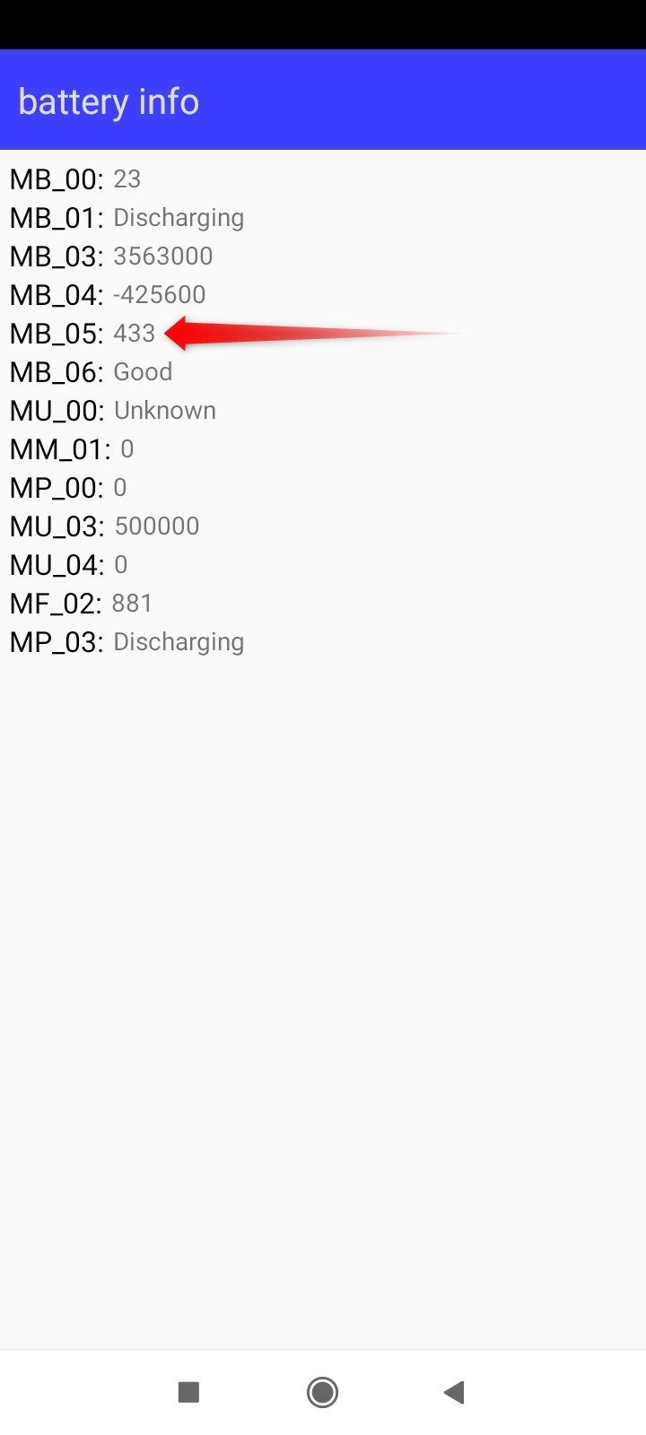 battery Battery info page containing details about battery health on Android.