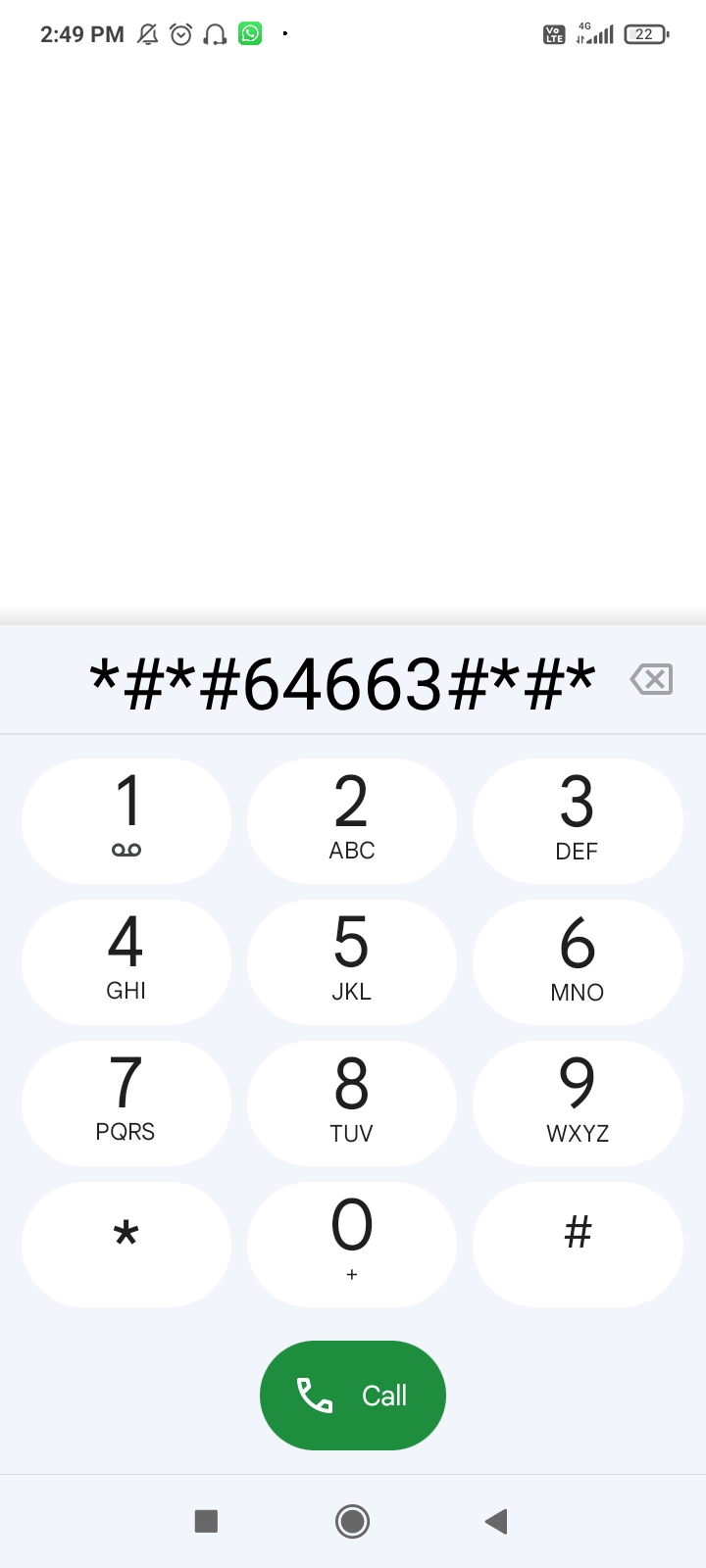 cis-code Secret Android code for diagnostics entered into the dialler.