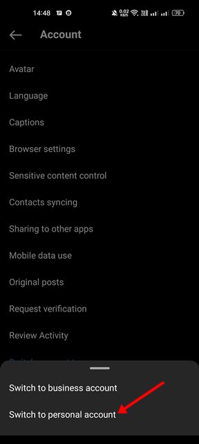 Switch to personal account