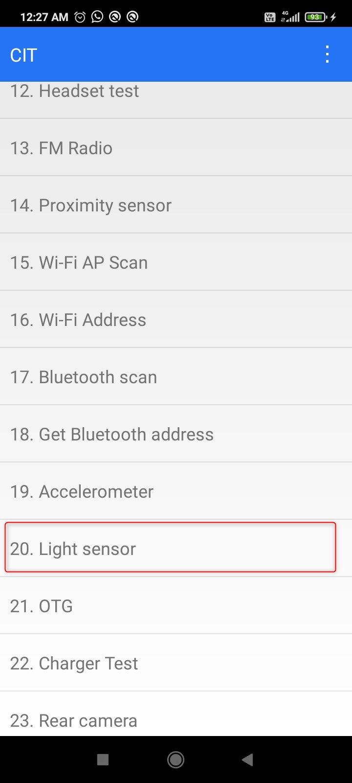 light Triggering the light sensor test on Android.