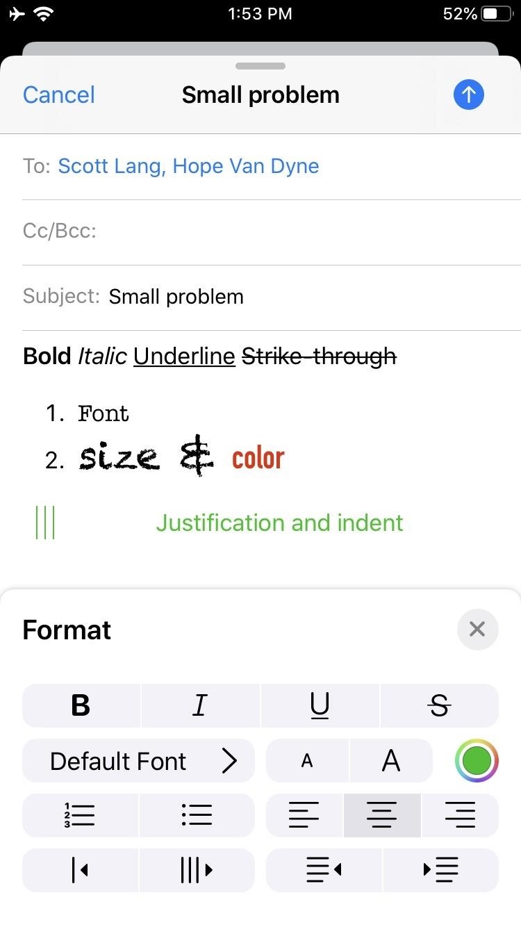 use-mails-new-formatting-attachments-toolbar-ios-13-for-rich-text-document-scanning-more-w1456-3 How to Use Mail's New Formatting & Attachments Toolbar in iOS 13 for Rich Text, Document Scanning & More