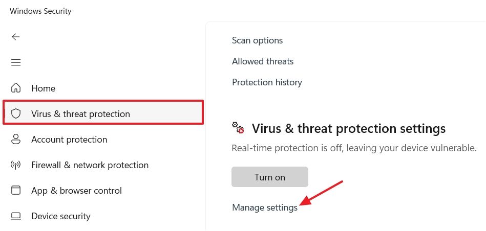 Virus & Threat Protection option in the Windows Security App.