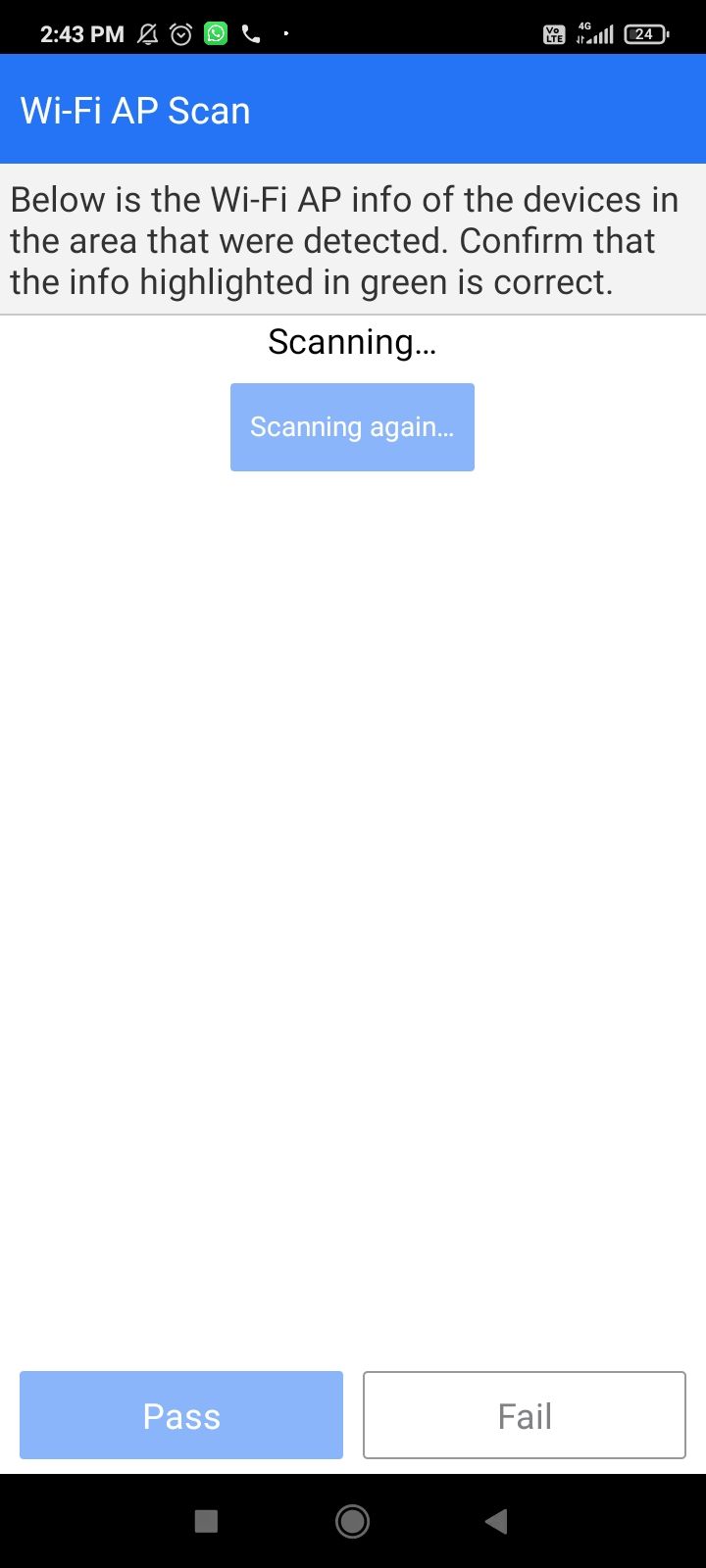 wifi-2 Automatic Wi-Fi and Bluetooth test in progress on Android.