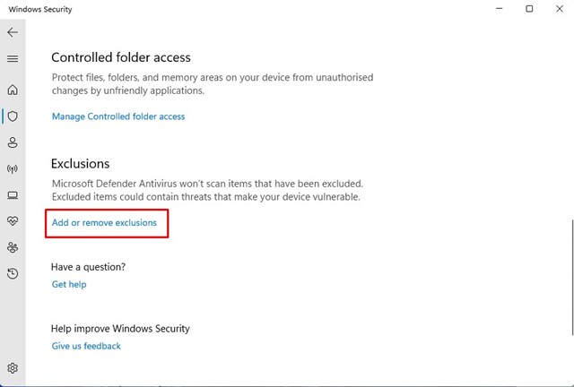 Add or remove exclusions
