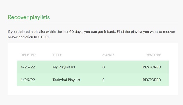 the Restore button will change to Restored