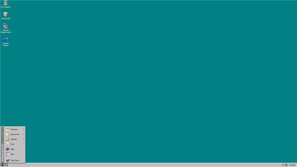 The Windows 95 desktop background.