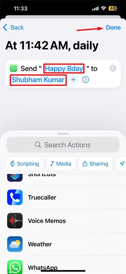 done-option-in-the-shortcut-app Done option in the Shortcut app.