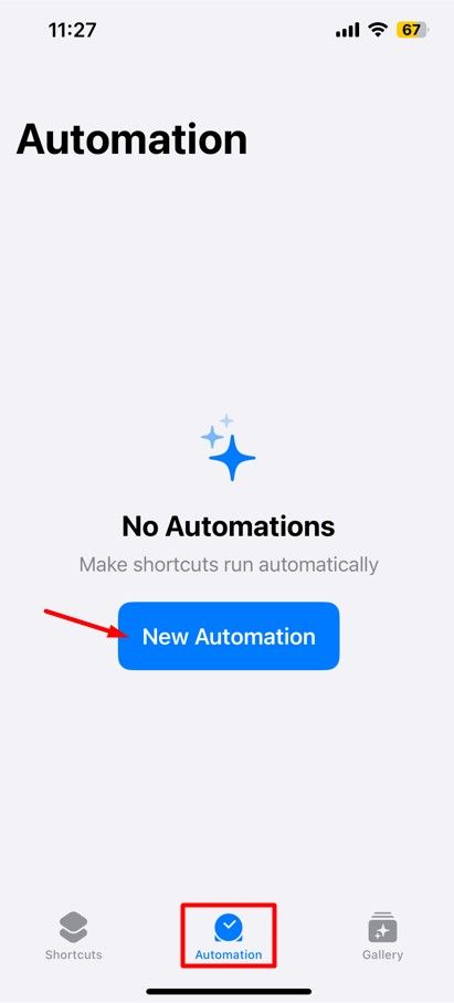 new-automation-option-in-the-shortcuts-app New Automation option in the Shortcuts app.