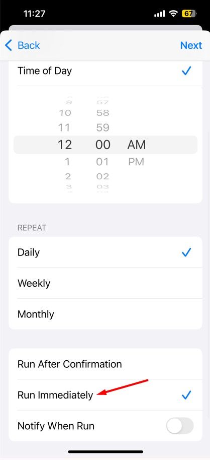 run-immediately-option-in-the-shortcuts-app Run Immediately option in the Shortcuts app.