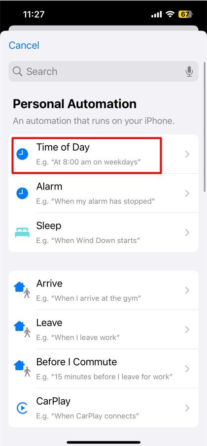 time-of-day-option-in-the-shortcuts-app Time of Day option in the Shortcuts app.