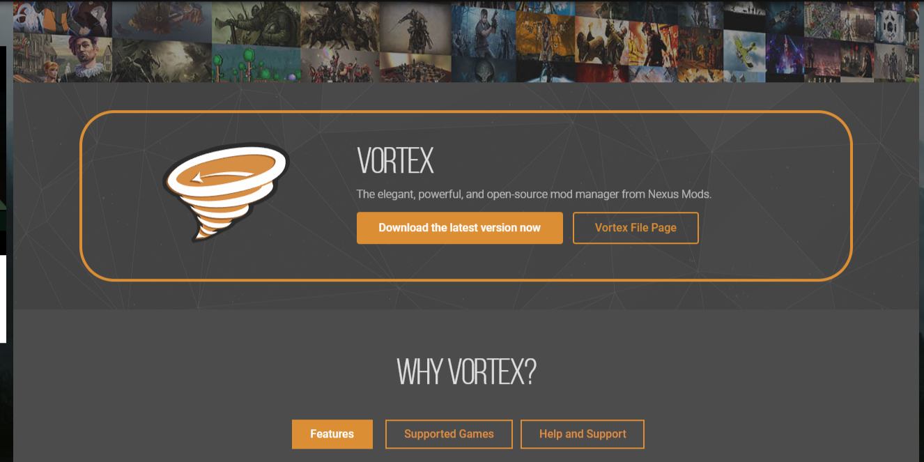 Vortex Mod Manager download page.
