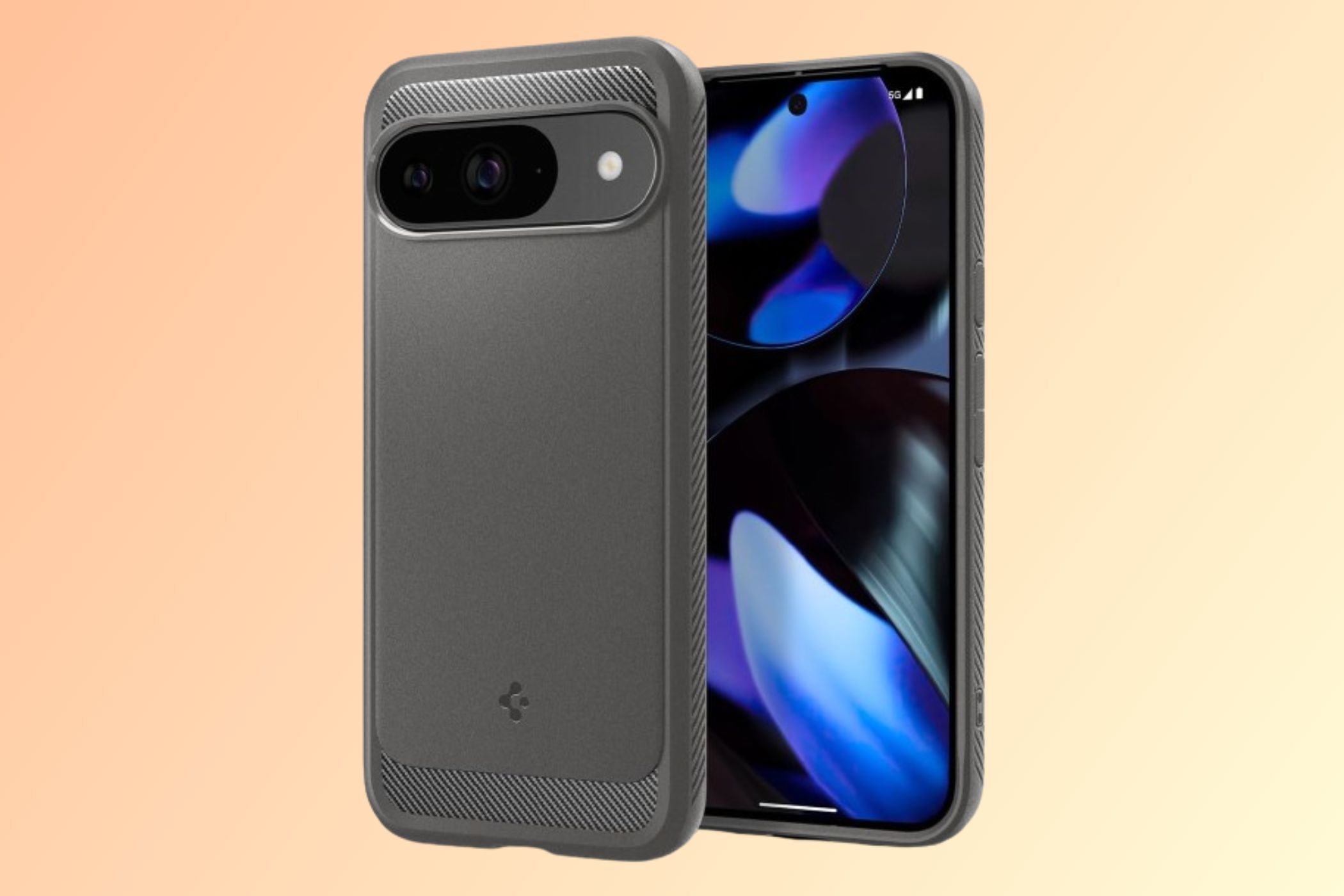 Spigen Rugged Armor Pixel 9 Case on a gradient background