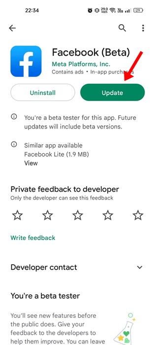 Outdated Facebook App