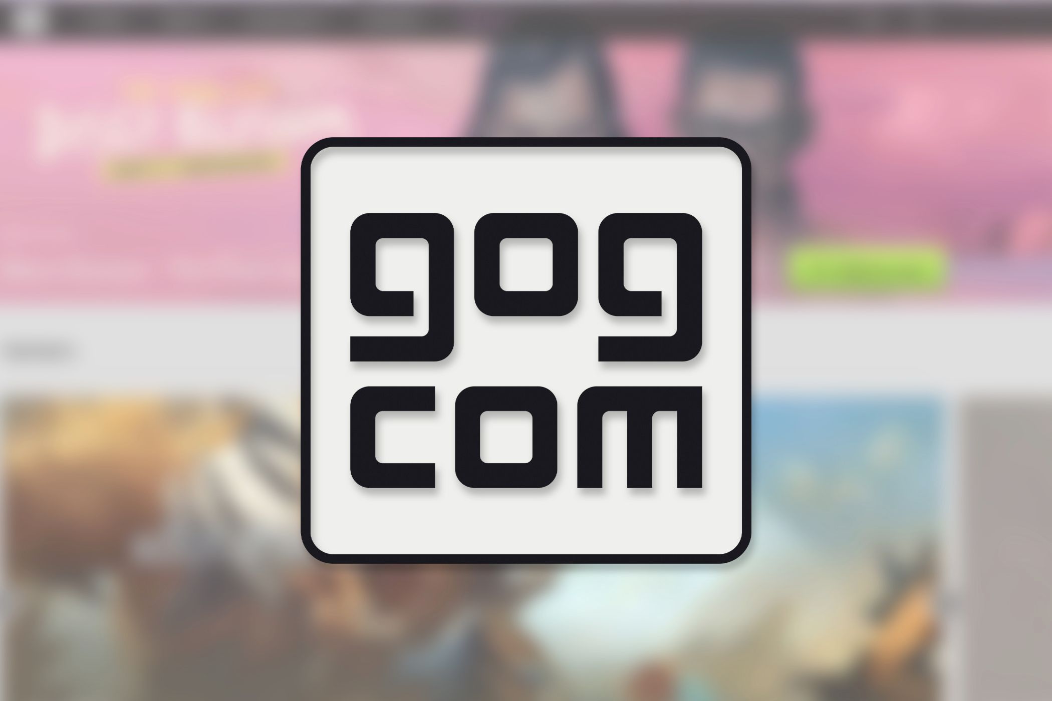 The GOG logo on a blurry background.