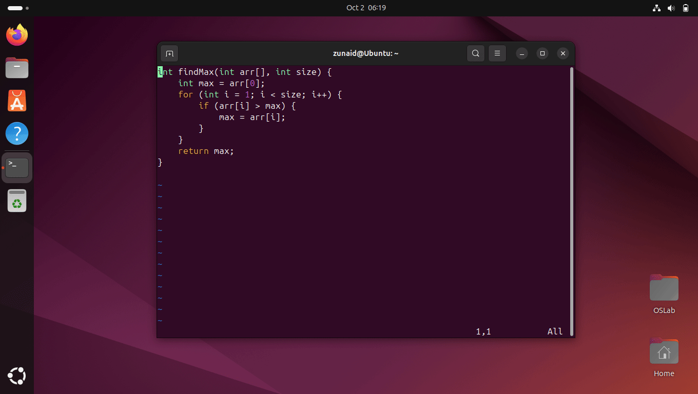 A demonstration of jumping between the starting and ending brackets of a code block