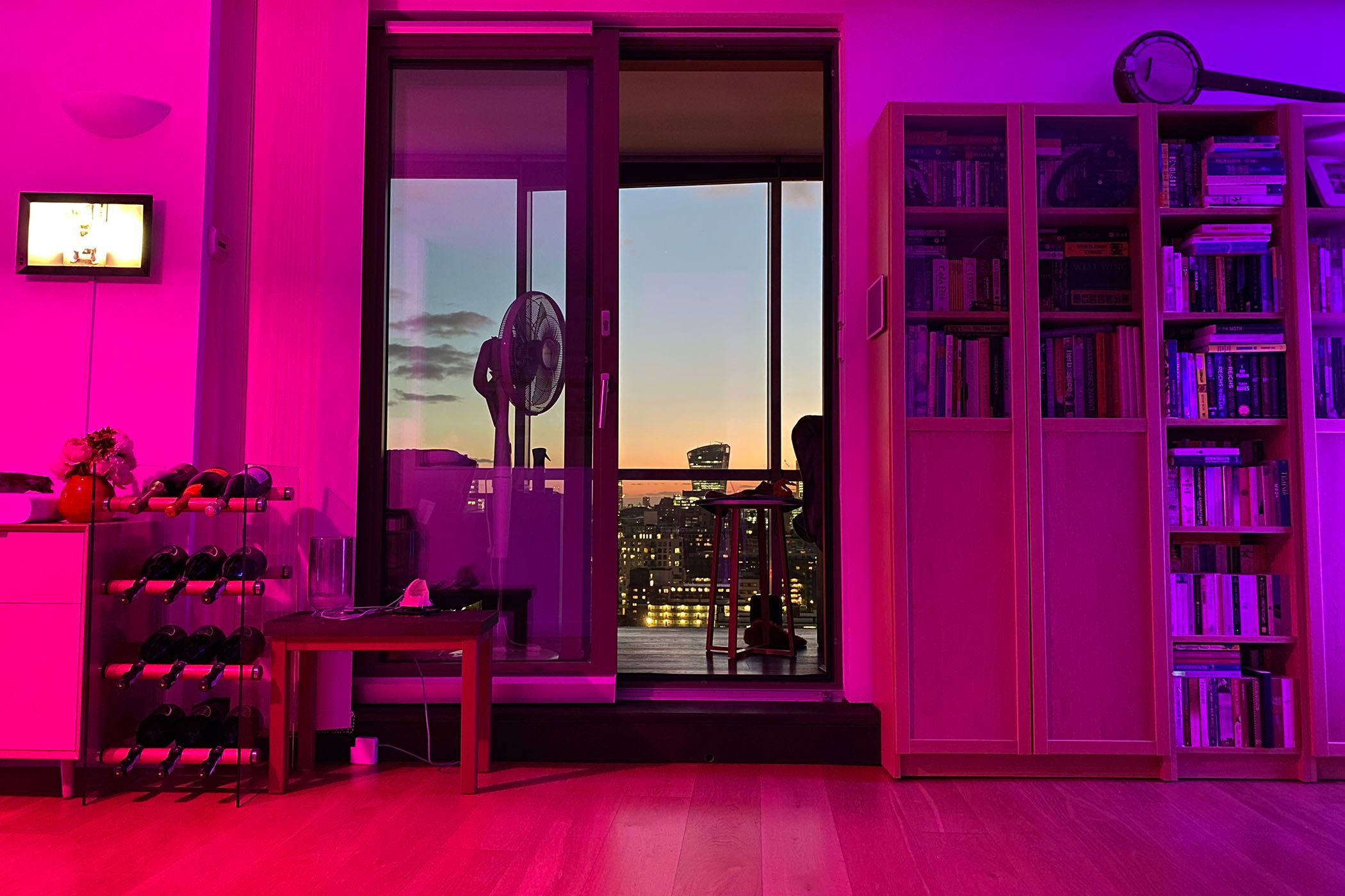 Smart lighting used to create a fun mood at sunset.