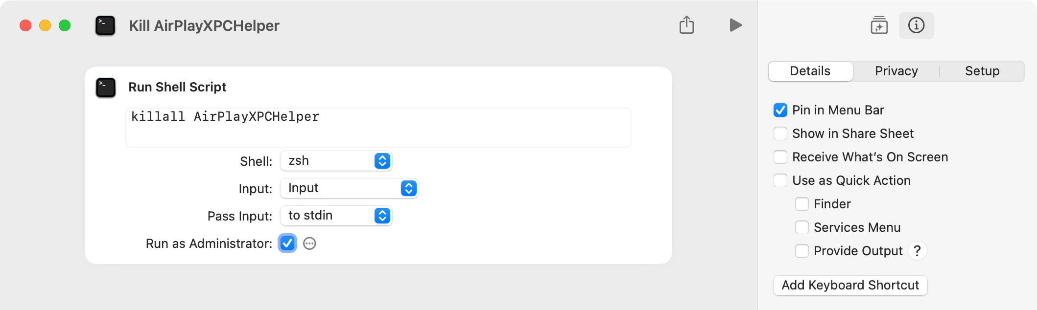 The Kill AirPlayXPCHelper shortcut laid bare.