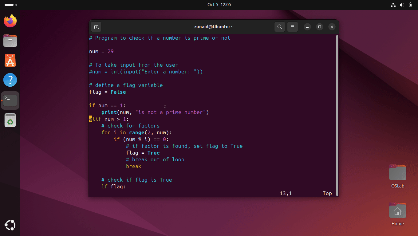 An example of changing the visual selection drection in Vim.
