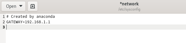 The GATEWAY= line in the network config file.