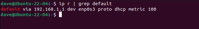 Using grep to isolate the default gateway.