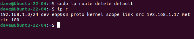 Deleting the default gateway.