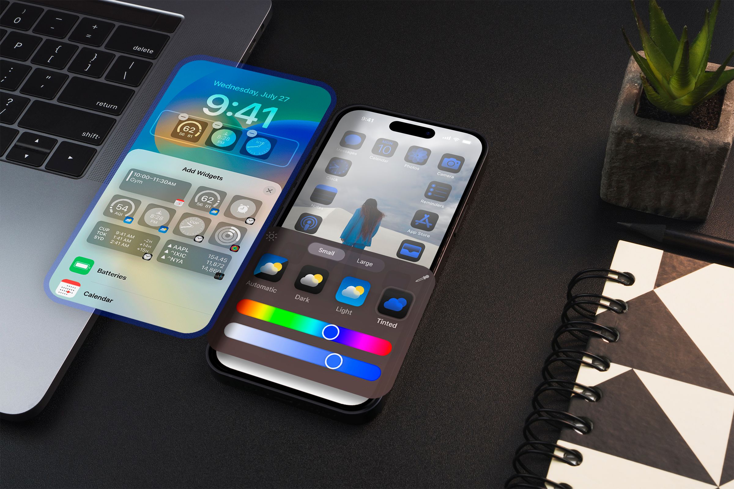 An iPhone on a table with a customized home screen.