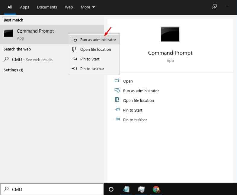 Right-click on the CMD and select 'Run as Administrator'
