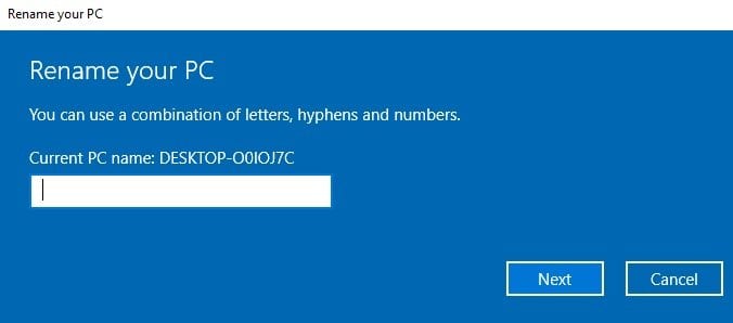 Enter the new computer name