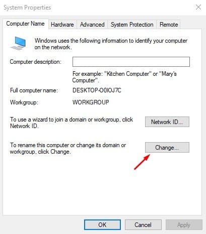 click on the 'Change' button