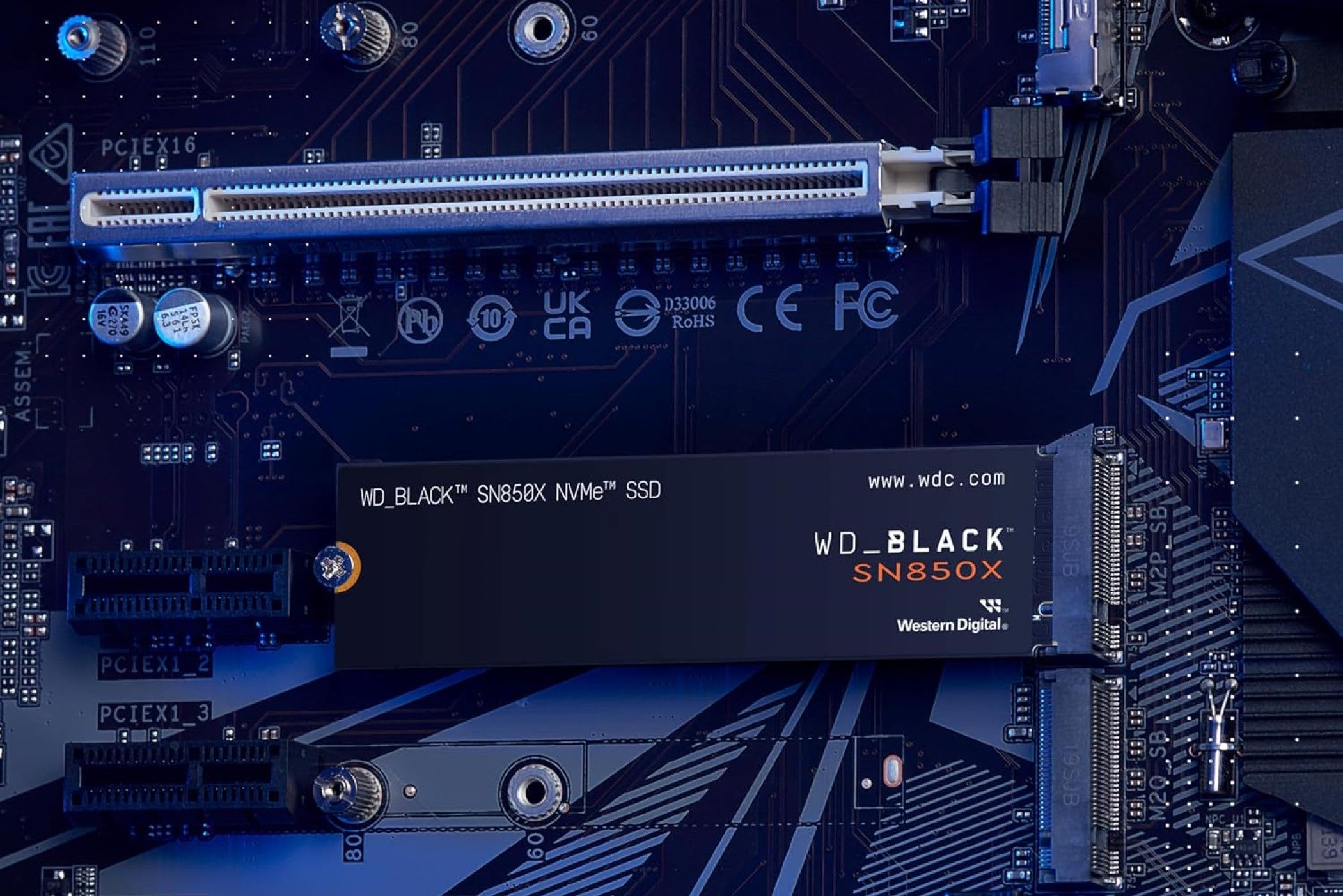 WD_BLACK SN850X SSD slotted on a motherboard.