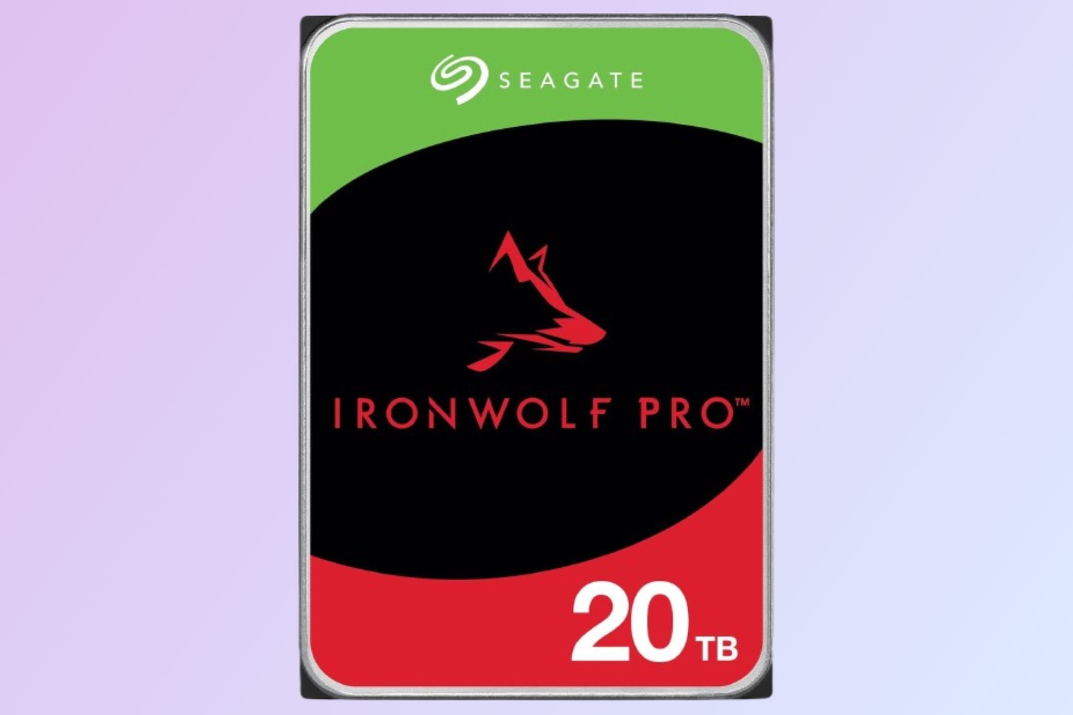 Seagate IronWolf Pro 20TB on a gradient background