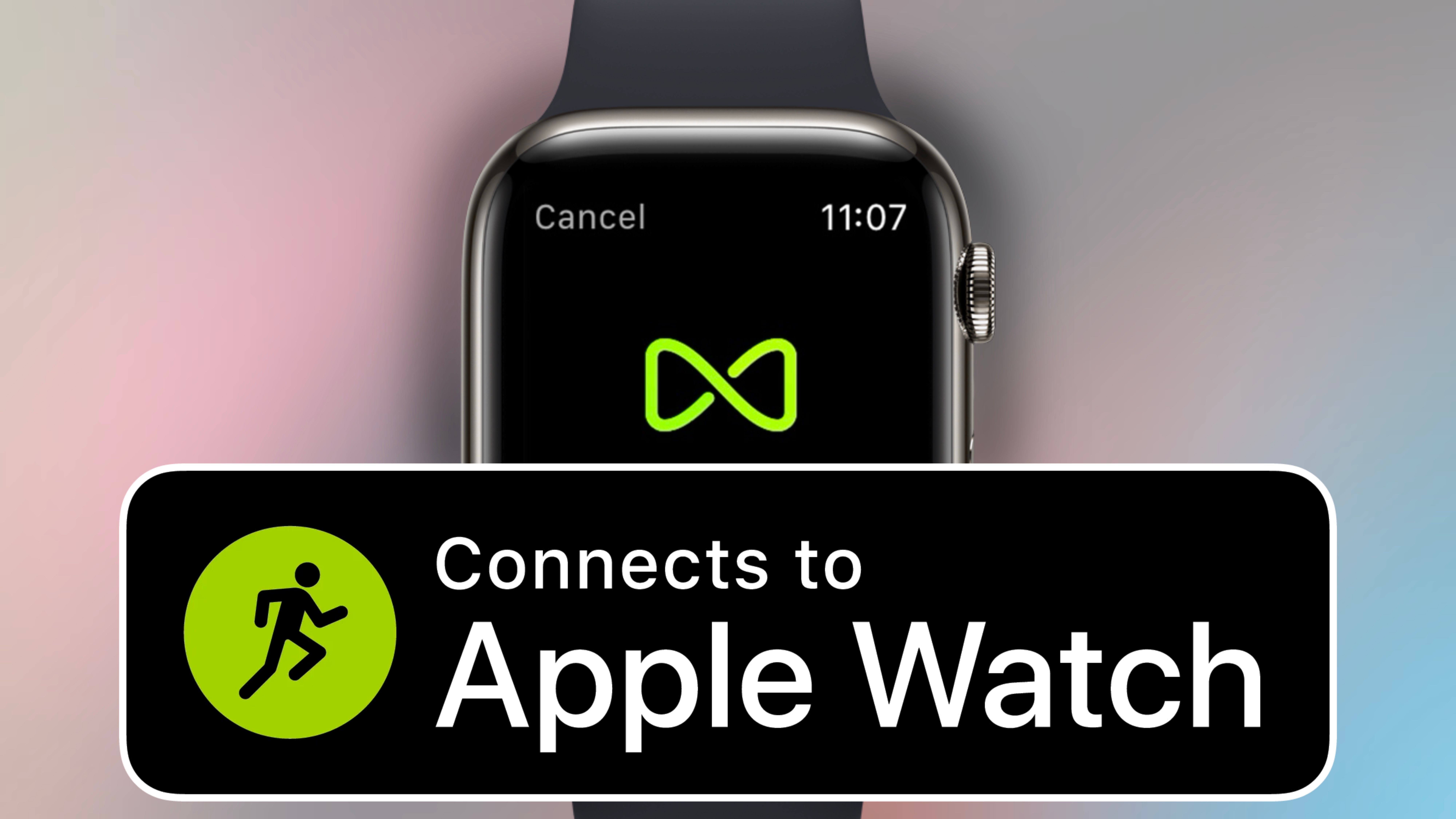 A GymKit icon on an Apple Watch behind a
