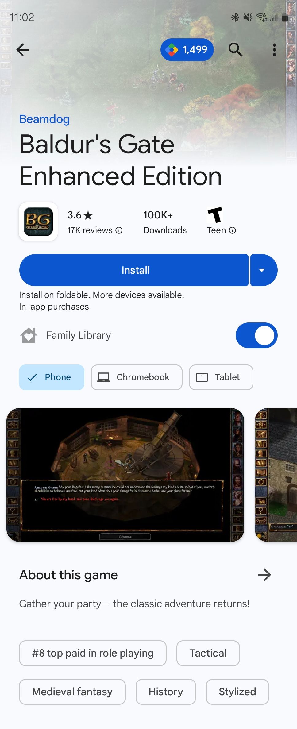 Baldur's Gate Enhanced Edition available for Android in the Play Store.