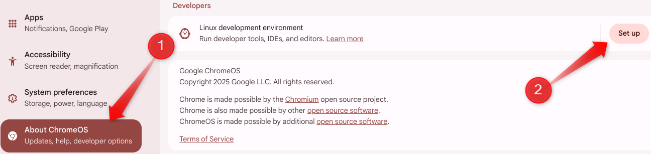 Setting up Linux on a Chromebook.