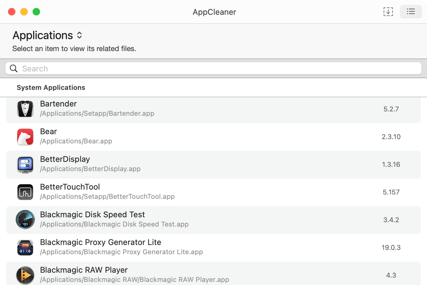 AppCleaner list of applications to remove.