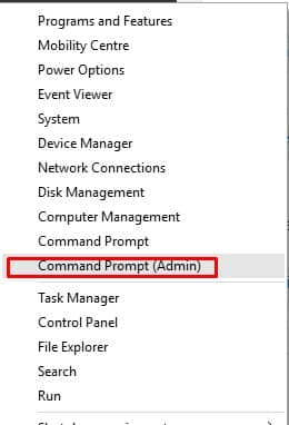 Select 'Command Prompt (Admin)'