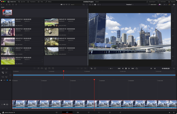 DaVinci Resolve "Cut" workspace