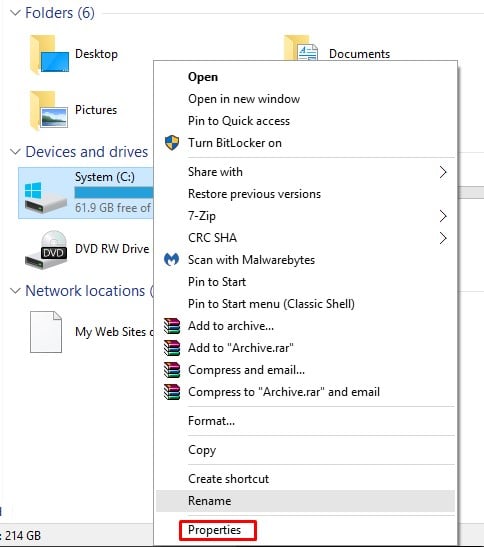 Select 'Properties'