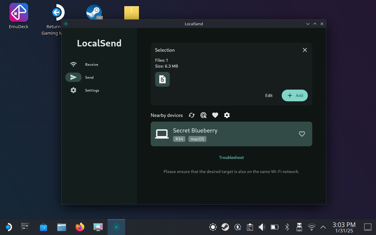 LocalSend transferring files wirelessly to a Mac.