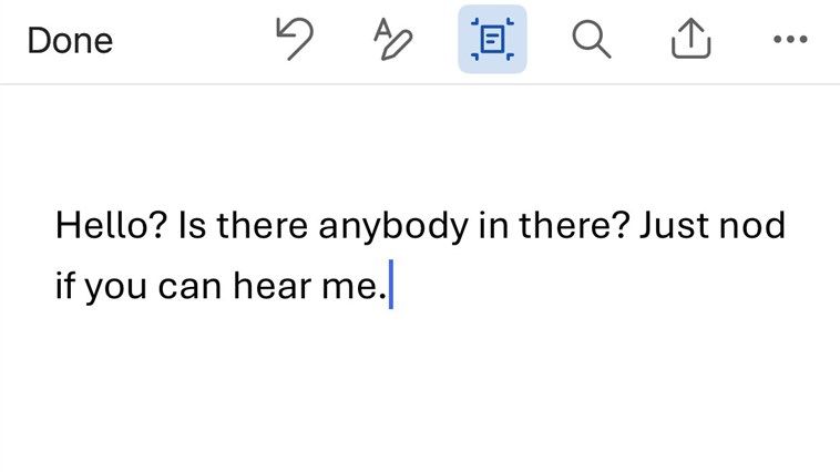 Some transcribed text in the Microsoft Word iOS mobile app.