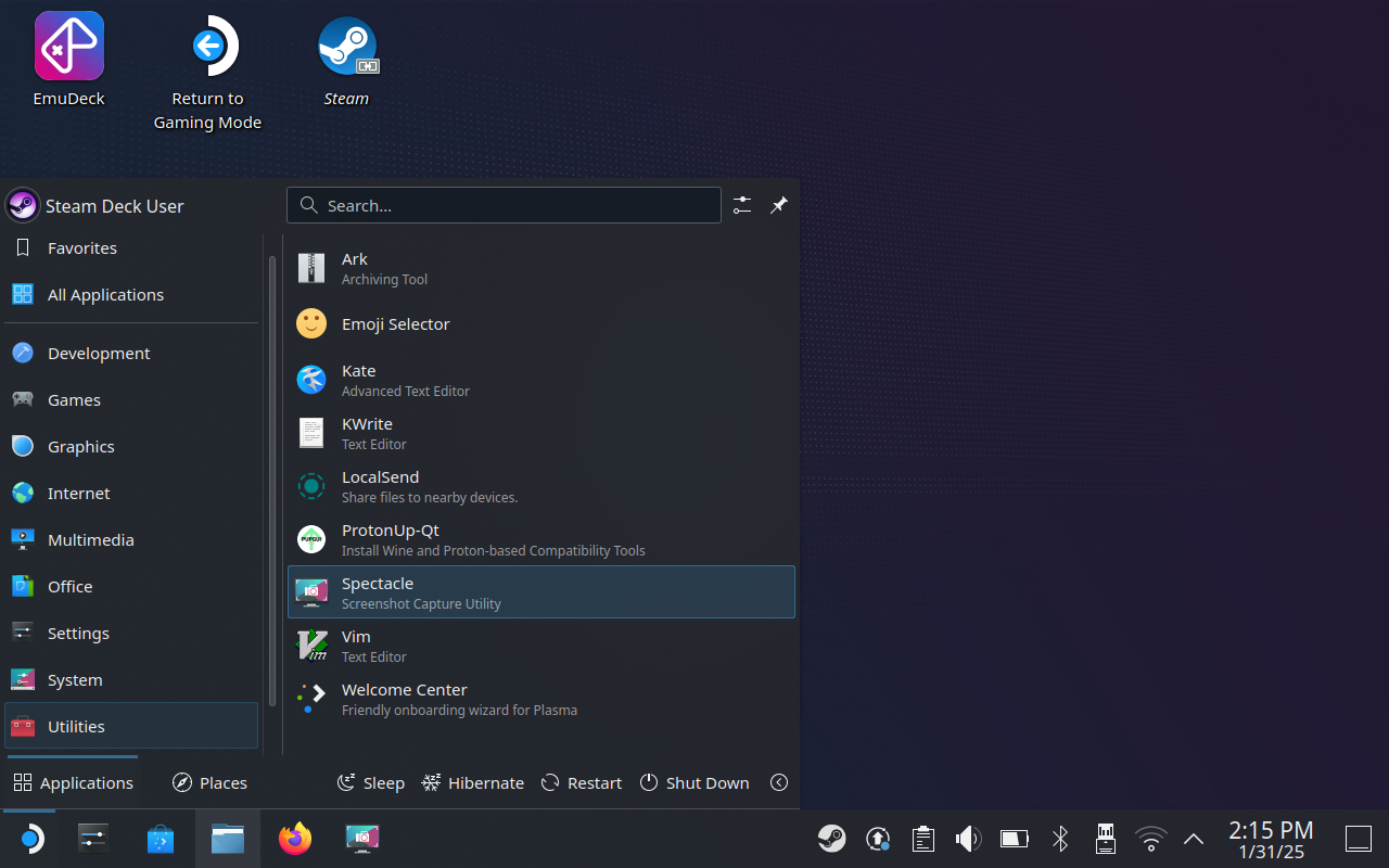 Spectacle screenshot tool in SteamOS.