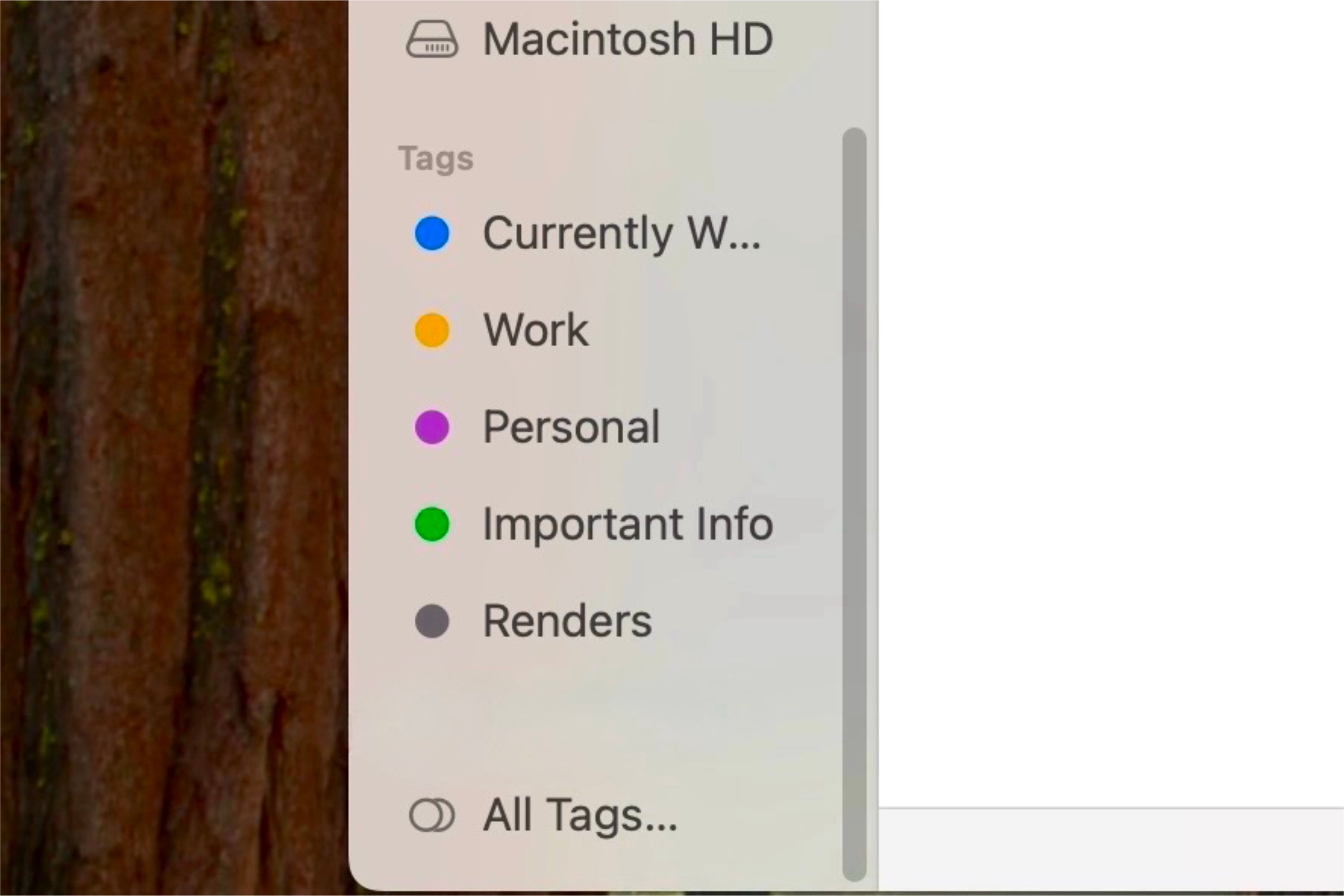 Tags in the sidebar in th Finder app on Mac.