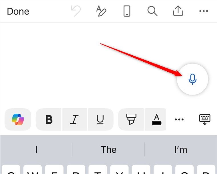 The microphone icon in the Microsoft Word mobile app on iOS.