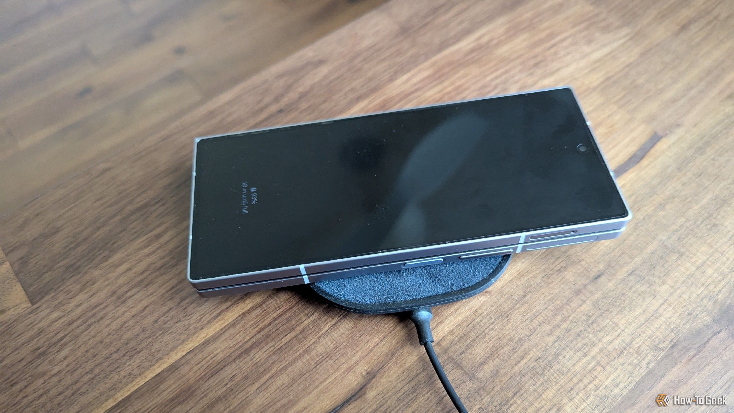 Galaxy Z Fold 6 on a wireless charging pad.