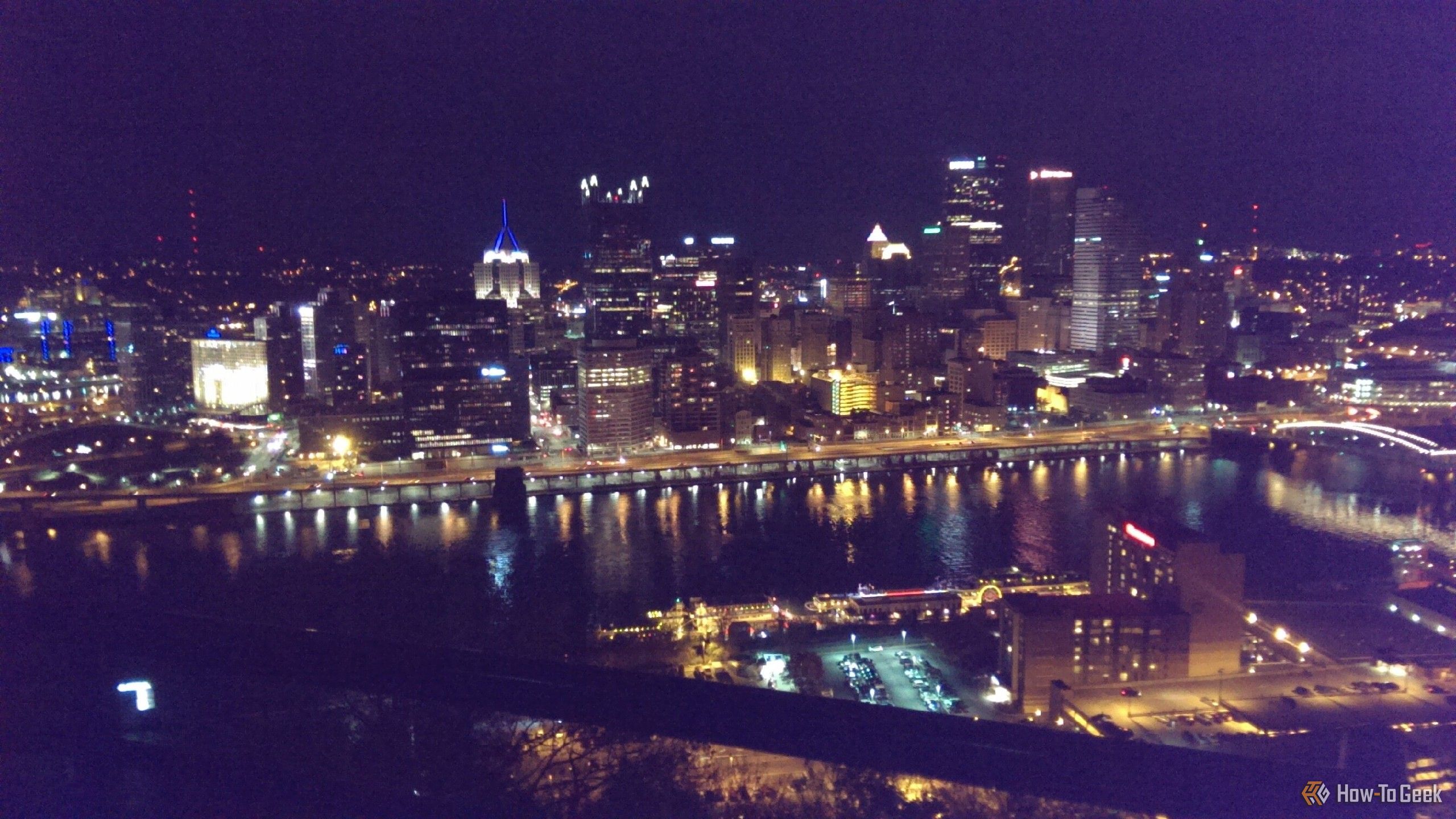 Nighttime photo of the Pittsburgh skyline taken in 2013.