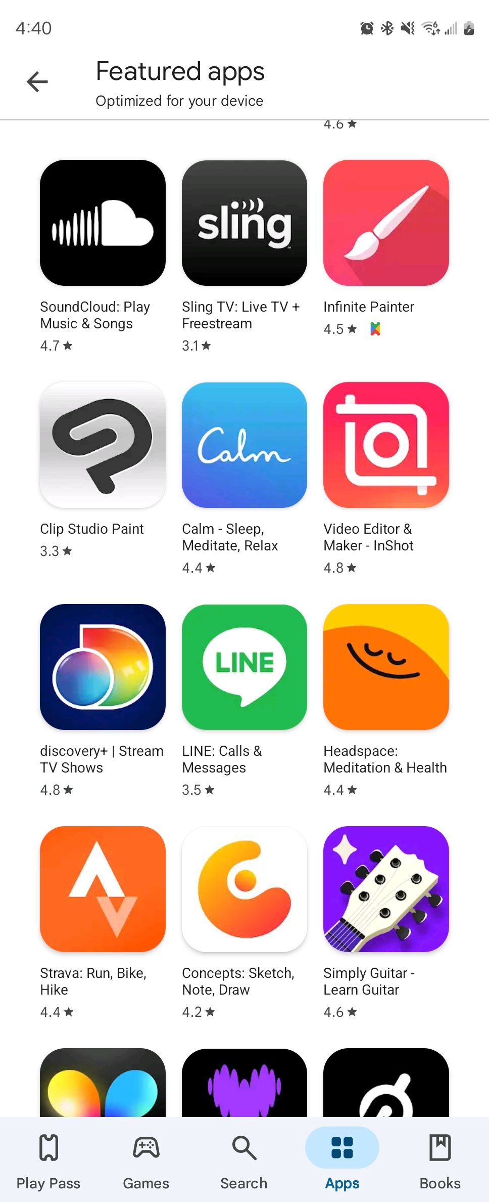 Featured apps in the Play Store, after scrolling down.