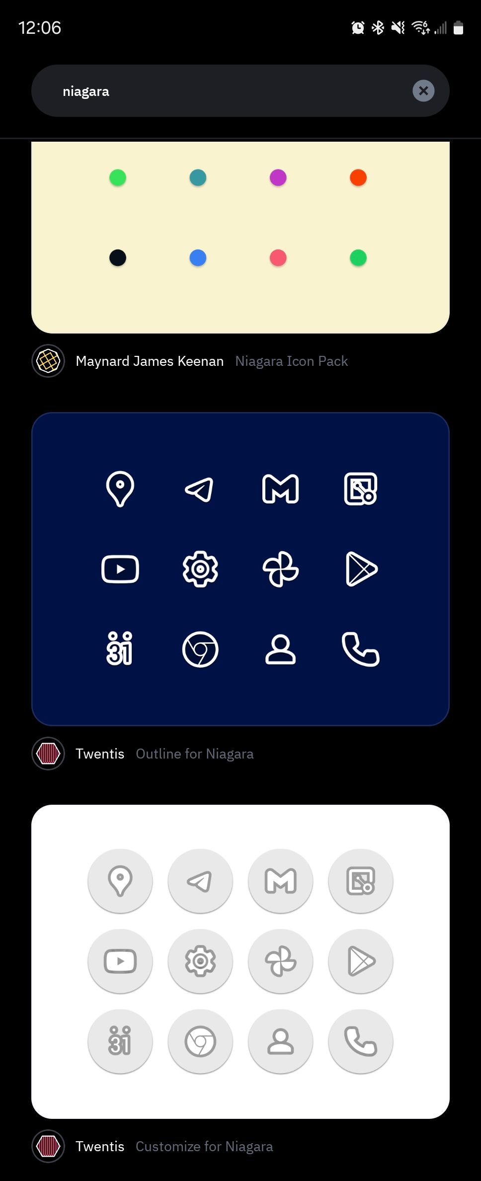 Searching for a theme in Icon Pack Studio for Android.